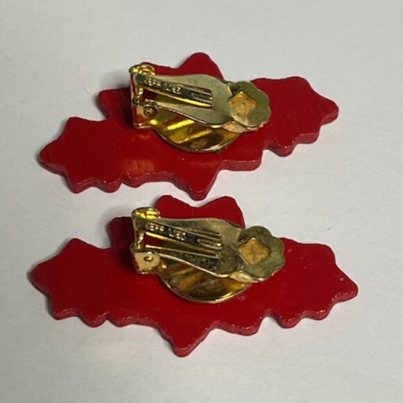 VTG Jeff Lieb Holiday Poinsettia Wooden Clip On Earrings Christmas1.75"x1" - Picture 8 of 14